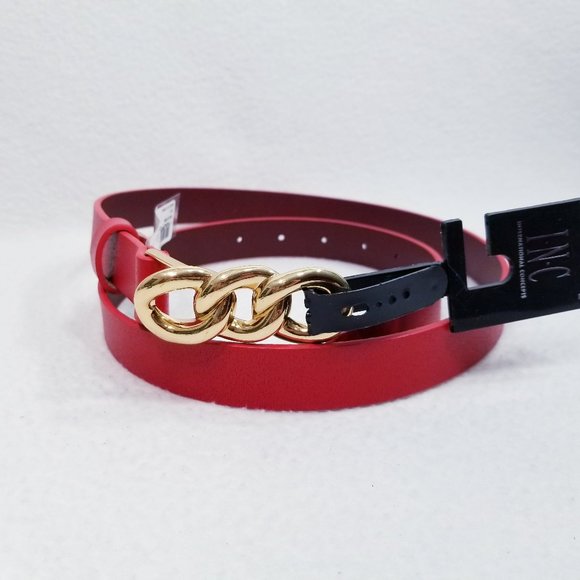 INC International Concepts Accessories - INC Chain Link Style Red Leather Belt - S - NWT